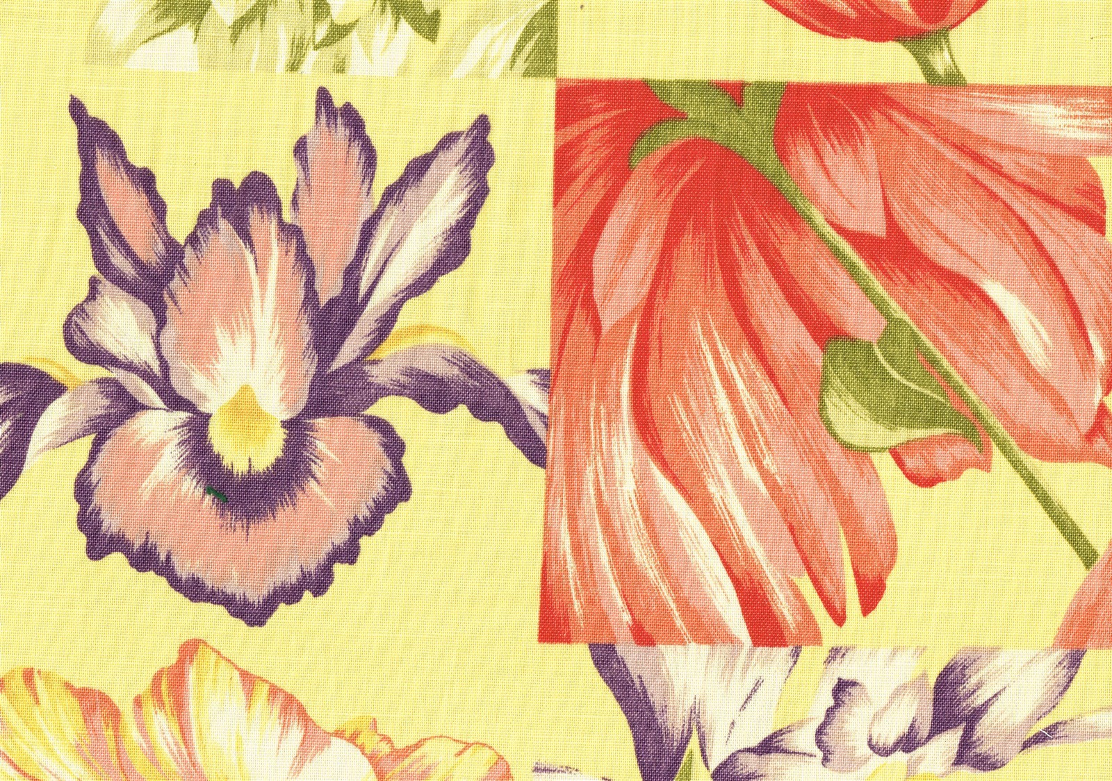 Suburban Fabric Flower Box Yellow Coral Purple Green Cotton Drapery Upholstery  