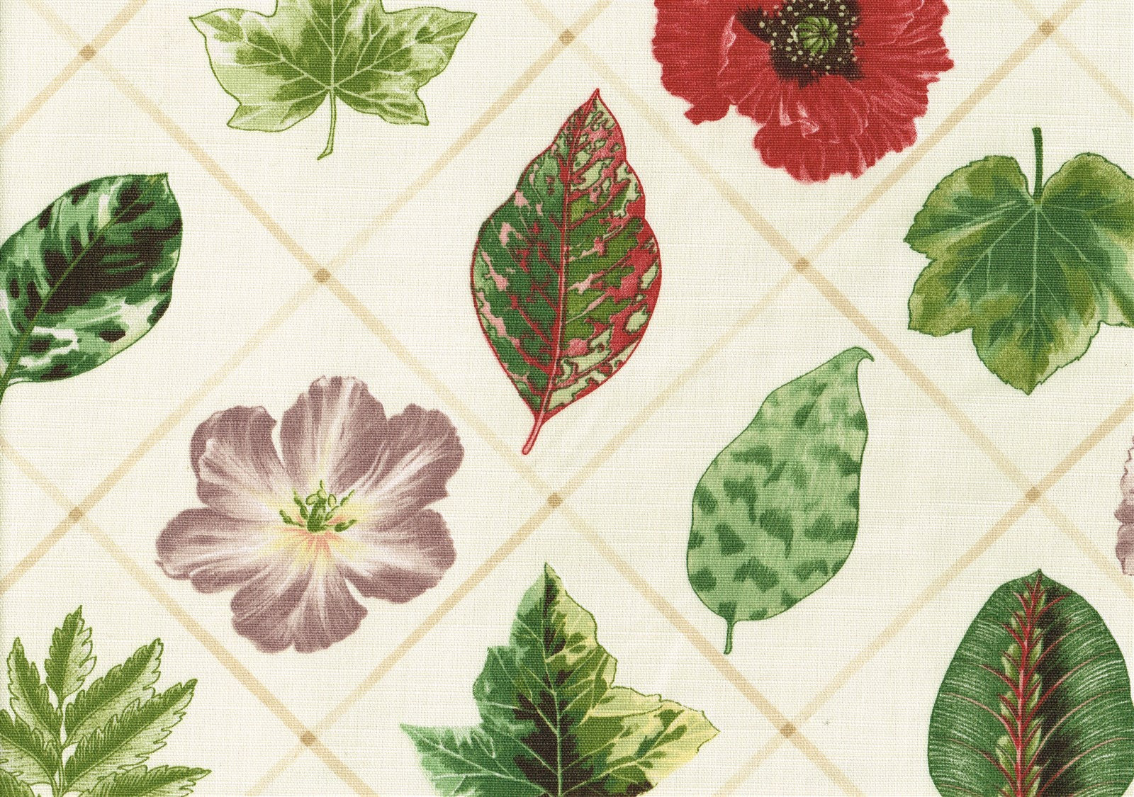 PKaufmann Fabric Ecru Red Green Lilac Tan Diamond Print  Drapery Upholstery 