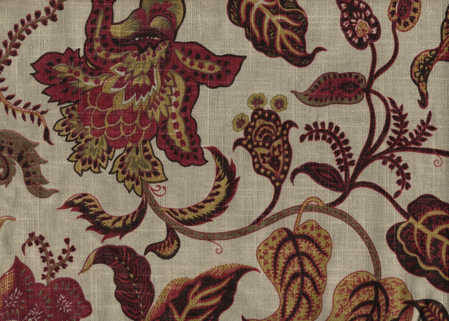3 Yds Designer Fabric Burgundy Gold Beige Print Cotton Blend Drapery Upholstery