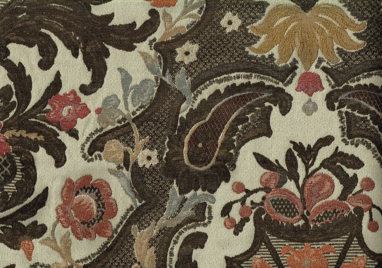 9.75Yds Designer Fabric Brown Rust Gold Burgundy  Heavy Upholstery