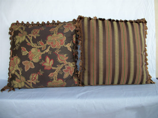 Hamilton Fabric Pair Decorator Flora Striped 22" Pillows With Trim 