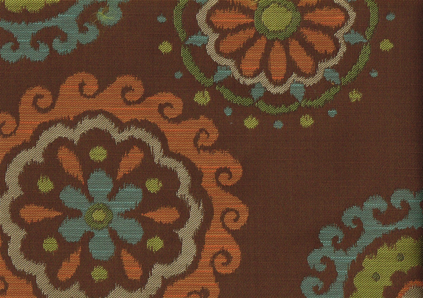 Richloom Fabric Arial Chocolate  Brown Aqua Green Cinnamon Upholstery 