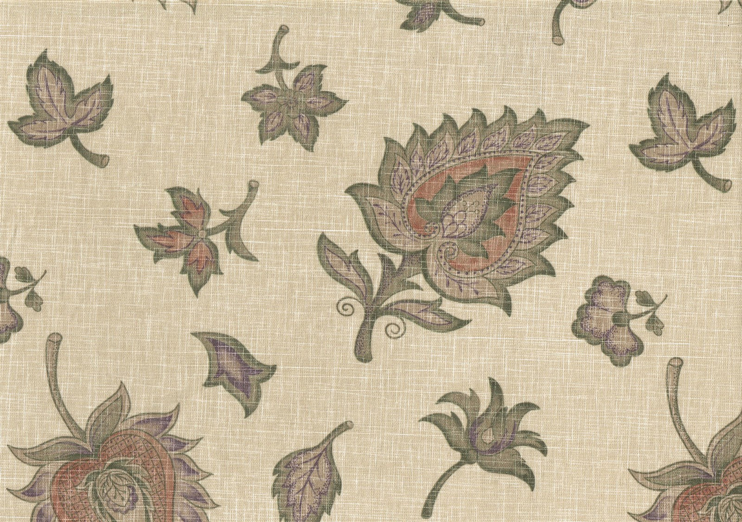 Dan River Fabric Beige Rust Green Lavender Print Cotton  Drapery Upholstery  