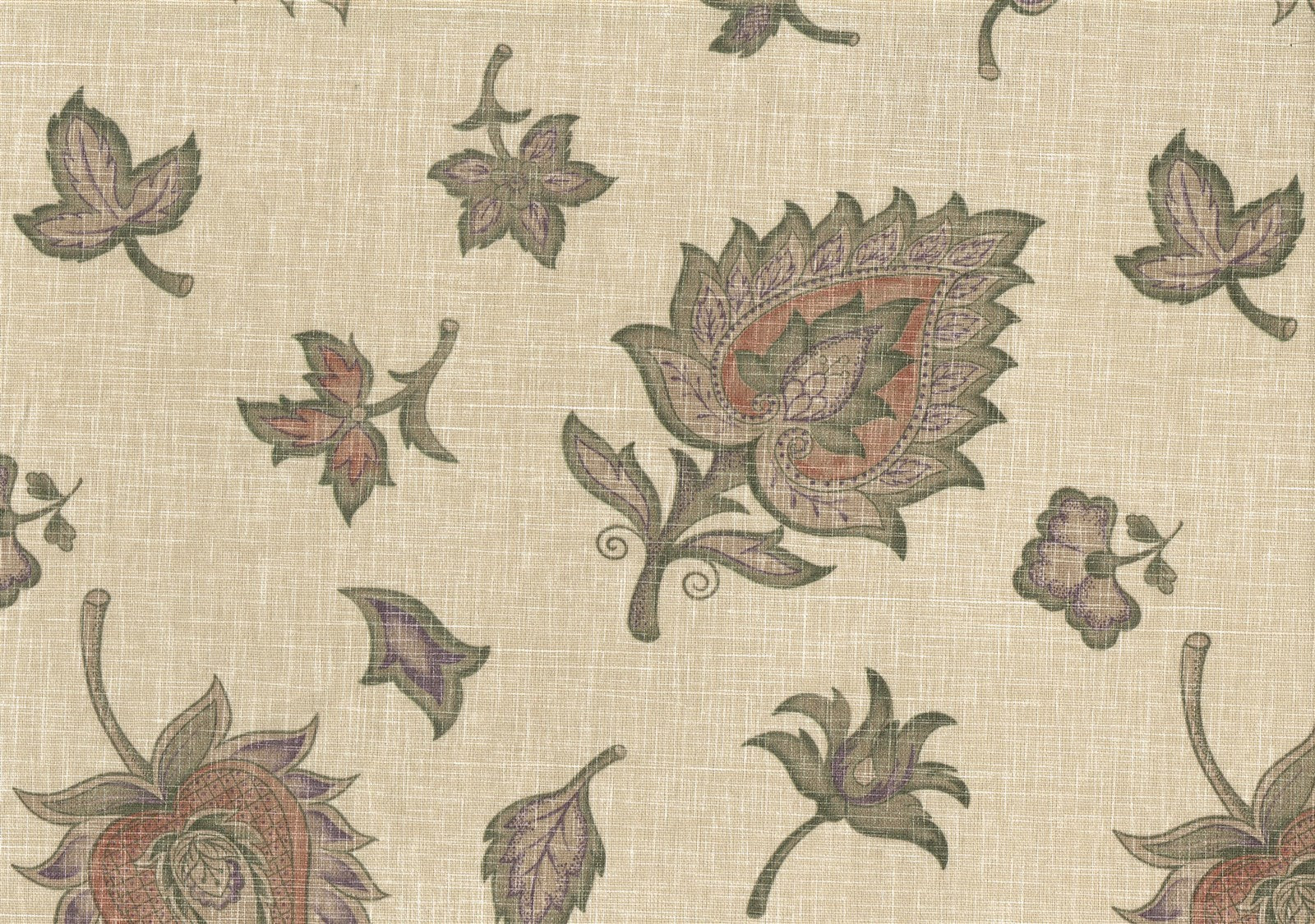 Dan River Fabric Beige Rust Green Lavender Print Cotton  Drapery Upholstery  