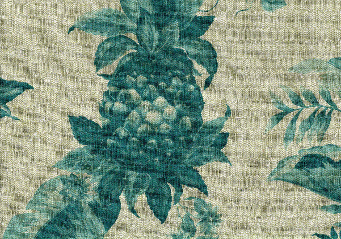 Bloomcraft Fabric Floral Teal Beige Drapery Upholstery
