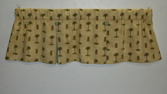Tent Flap Valance Gold Green Brown Palm Pineapple  Checked Lined  Curtain Topper