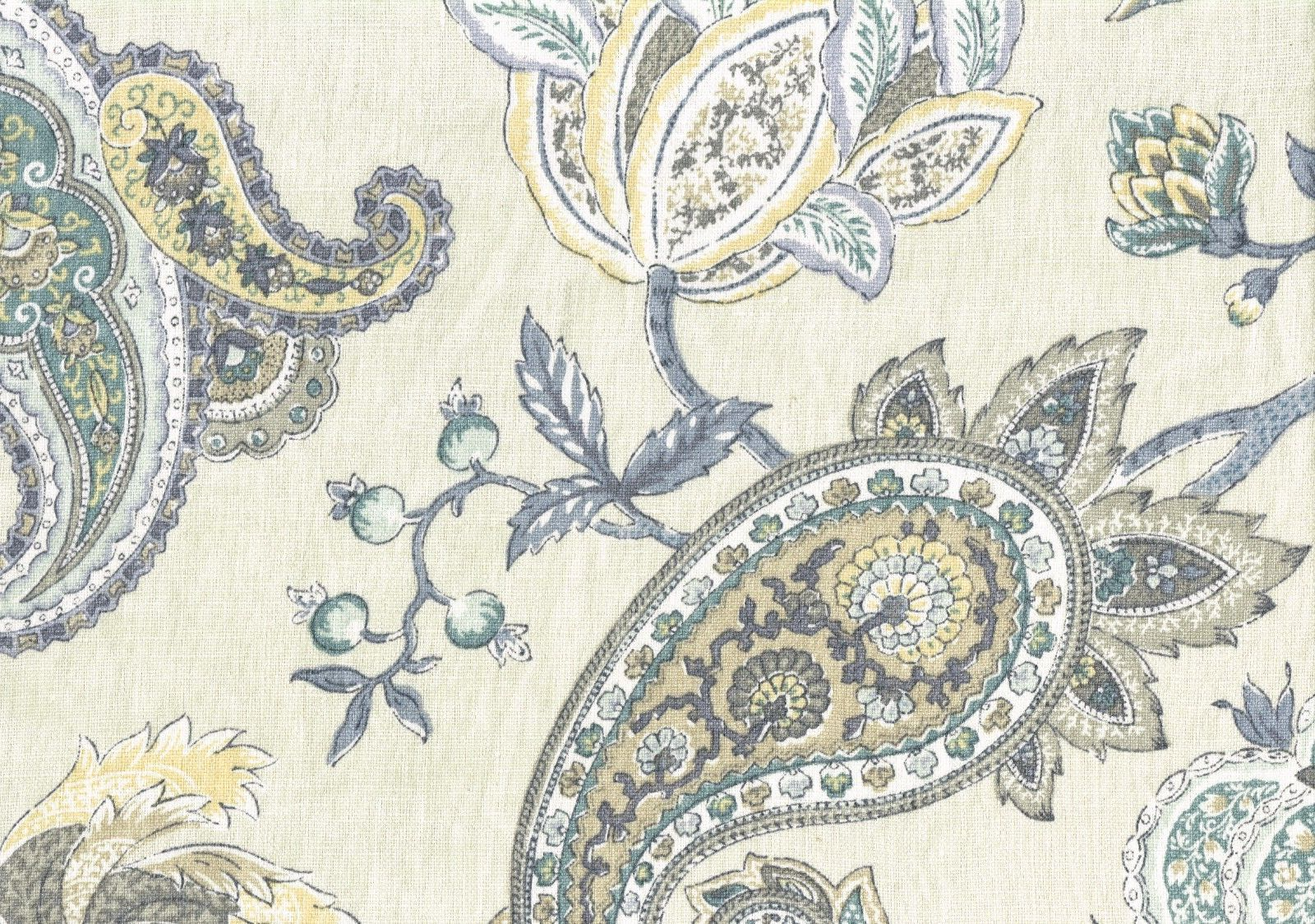 PKaufmann Fabric Gold Blue Tan Paisley   Cotton Drapery Upholstery
