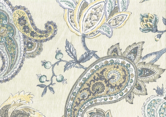PKaufmann Fabric Gold Blue Tan Paisley   Cotton Drapery Upholstery