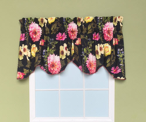 Custom Made  Window Valance Black Yellow Green Rose  Corded Cotton Lined 