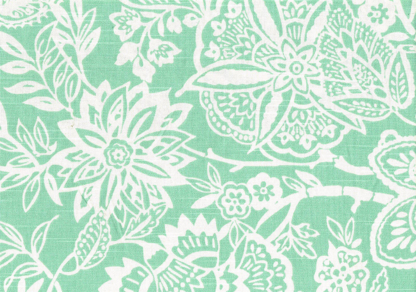 Designer Fabric Aqua White Cotton  Print Drapery Upholstery 