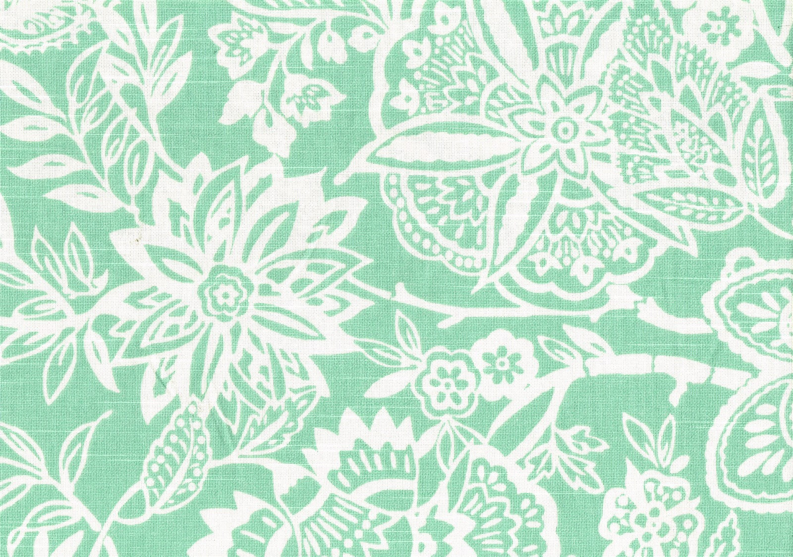 Designer Fabric Aqua White Cotton  Print Drapery Upholstery 