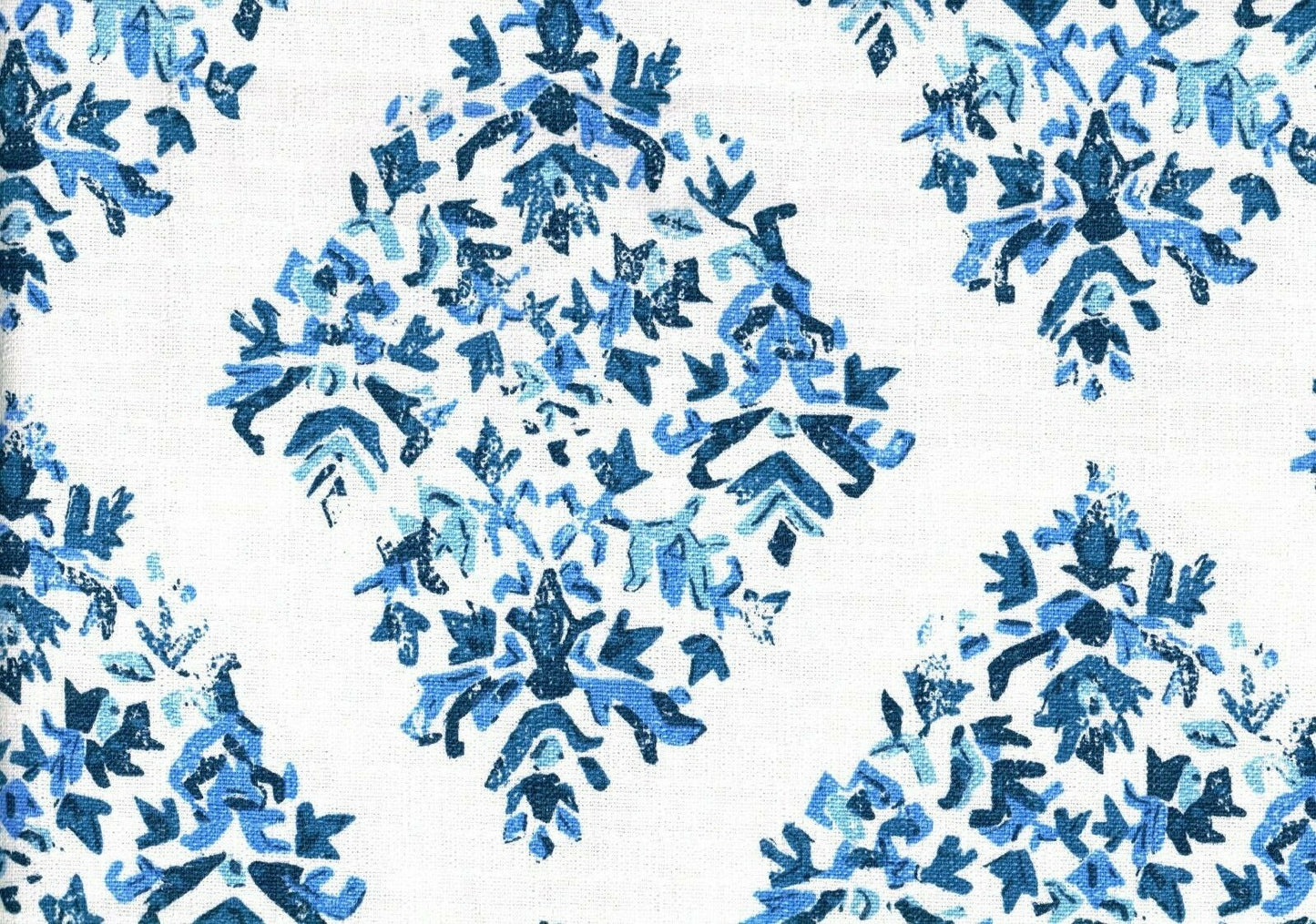3.75  Yards Designer Fabric Blue White Cotton Print Drapery Upholstery
