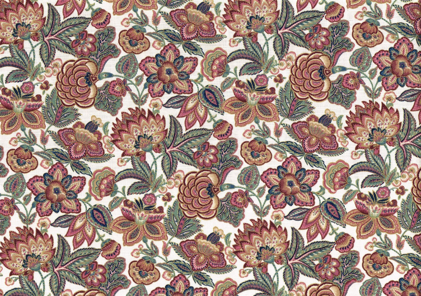 Mill Creek Fabric Ecru Rose Green Blue Gold Burgundy Cotton  Drapery Upholstery 