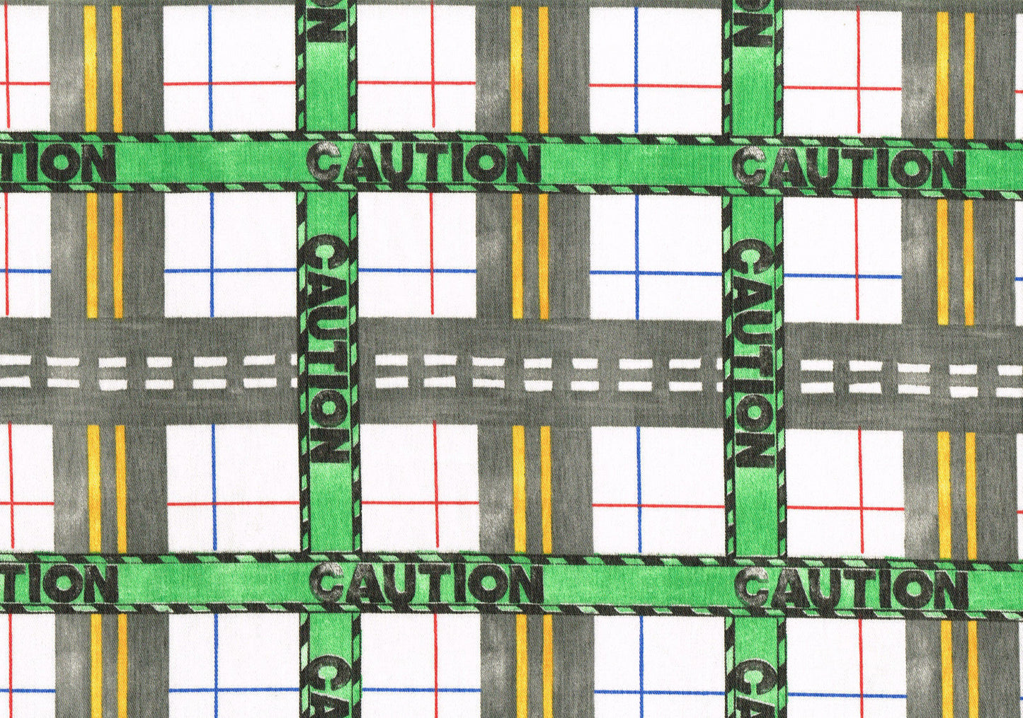 Robert Allen Fabric Caution Plaid Kids Children Roads Drapery Upholstery  