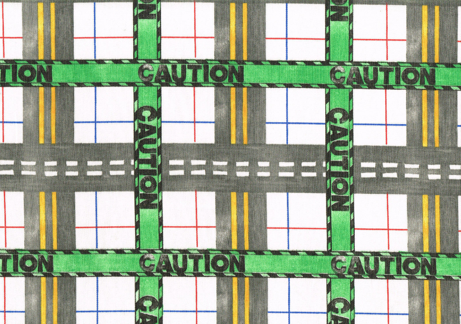 Robert Allen Fabric Caution Plaid Kids Children Roads Drapery Upholstery  