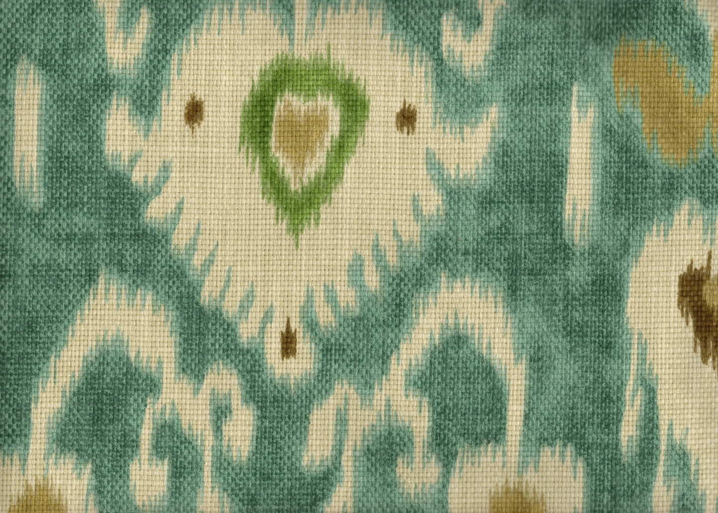3.75 Yds Portfolio Fabric Aqua Brown Gold Ikat Basketweave  Drapery Upholstery