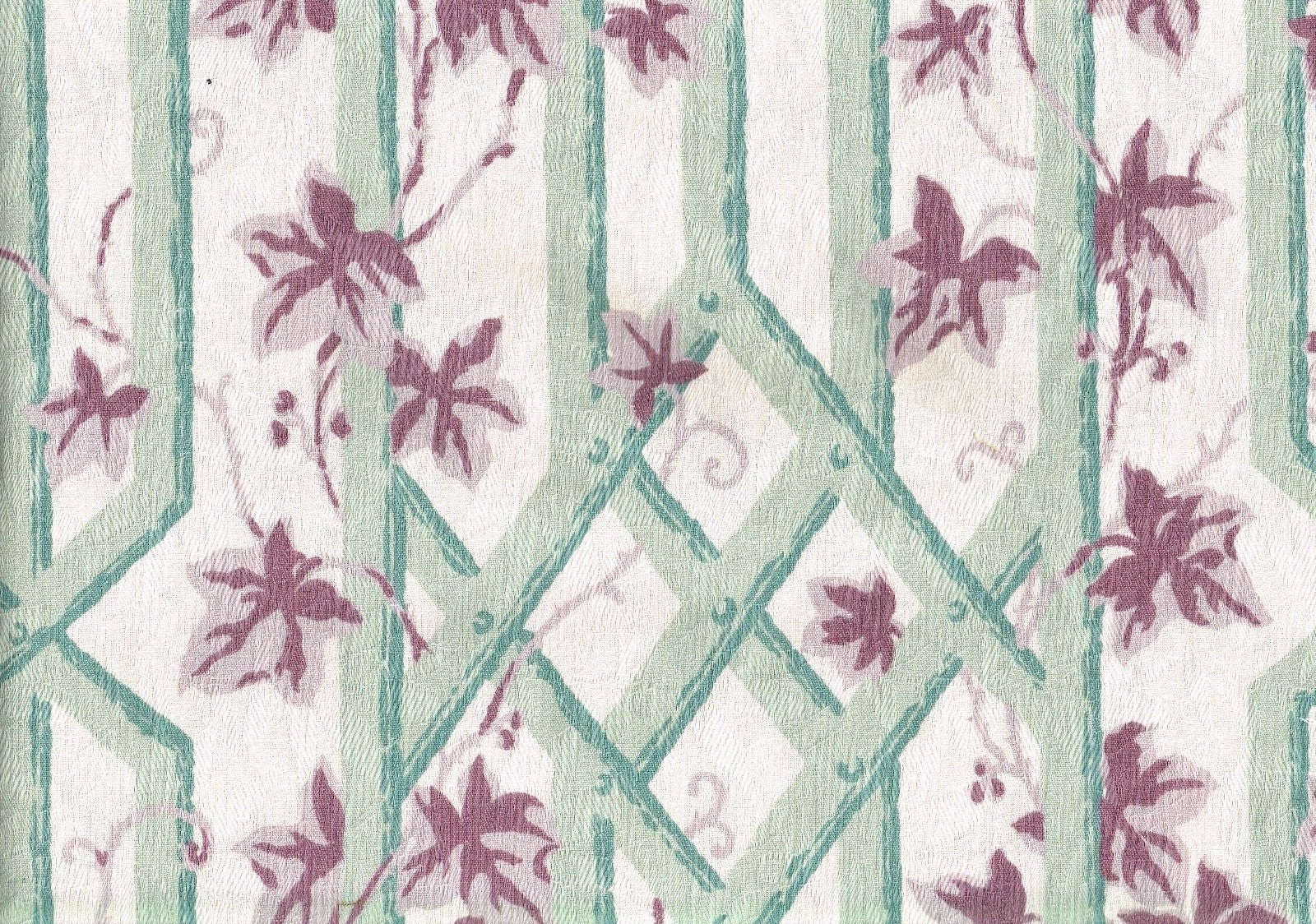 4.50 Yds Bloomcraft Fabric Ecru Lavender Green Cotton   Drapery Upholstery 