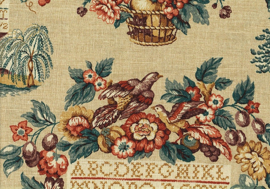 Designer Fabric Gruff  Burgundy Teal Brown Gold Cotton Drapery Upholstery 