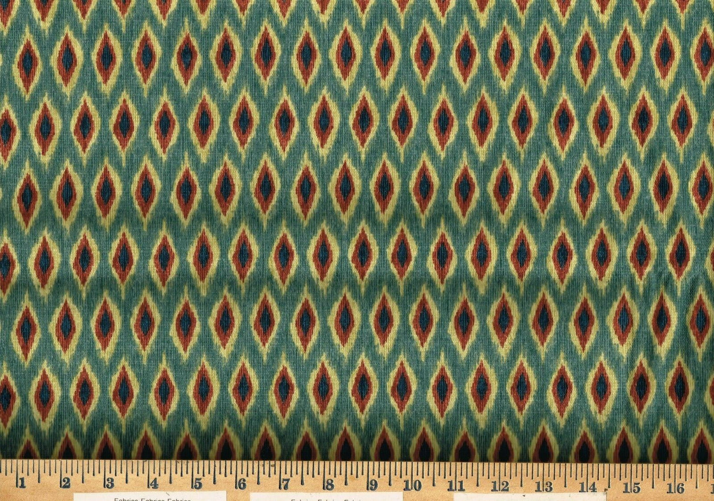 6  Yds  Waverly Fabric Inspiration Green Brown Diamonds  Drapery Upholstery 