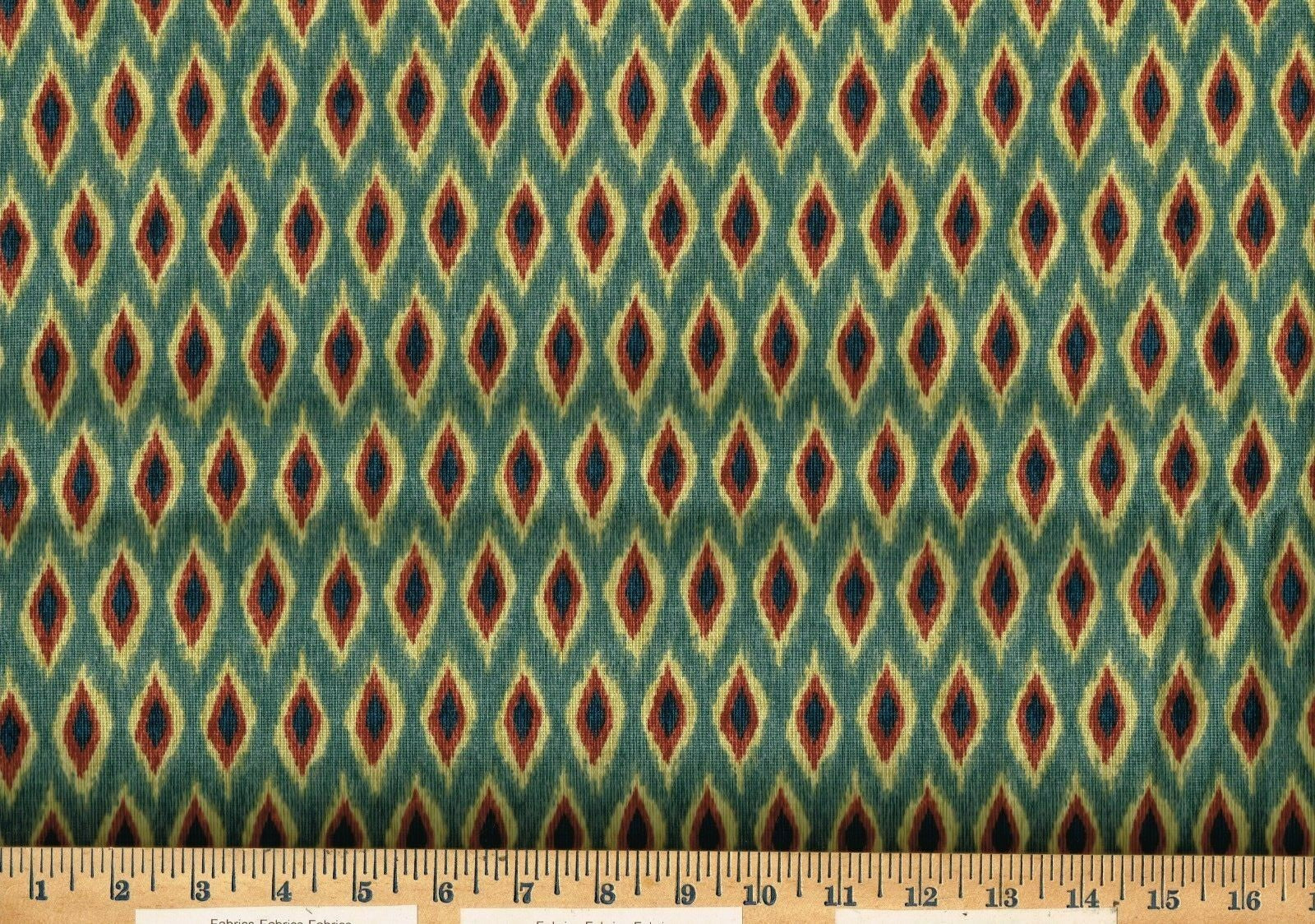 6  Yds  Waverly Fabric Inspiration Green Brown Diamonds  Drapery Upholstery 