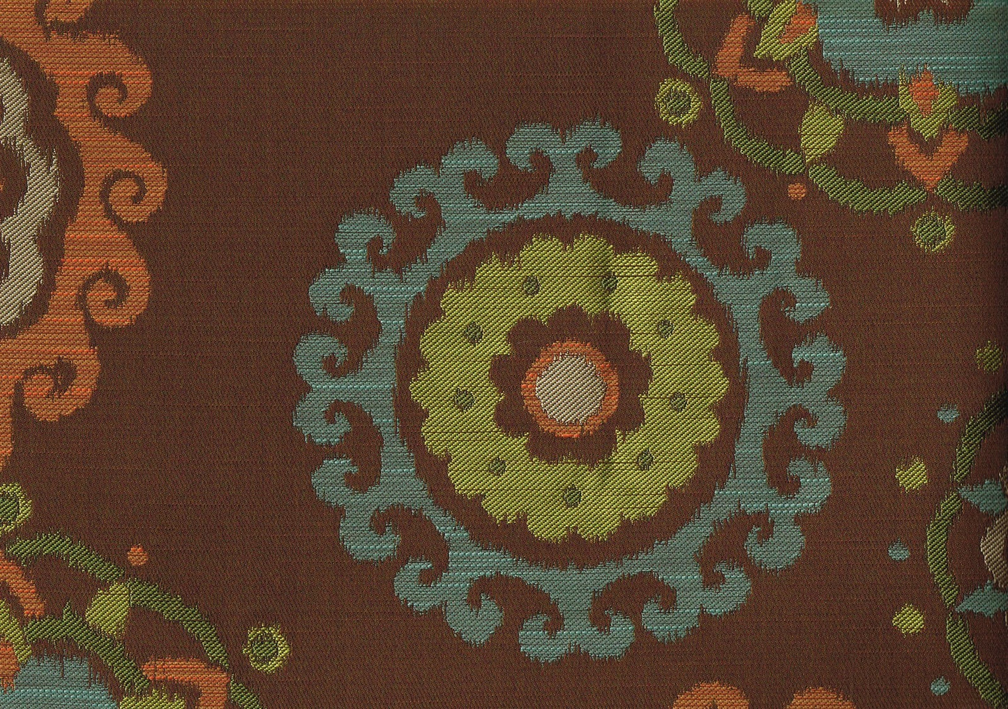 Richloom Fabric Arial Chocolate  Brown Aqua Green Cinnamon Upholstery 