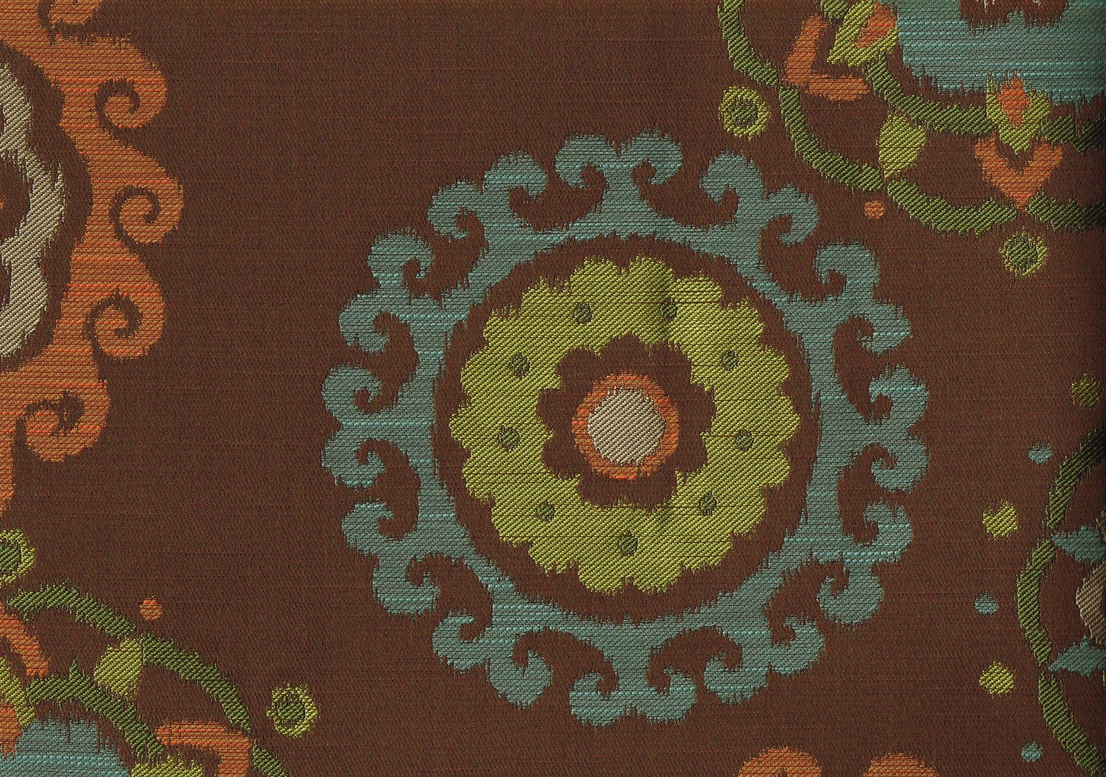 Richloom Fabric Arial Chocolate  Brown Aqua Green Cinnamon Upholstery 
