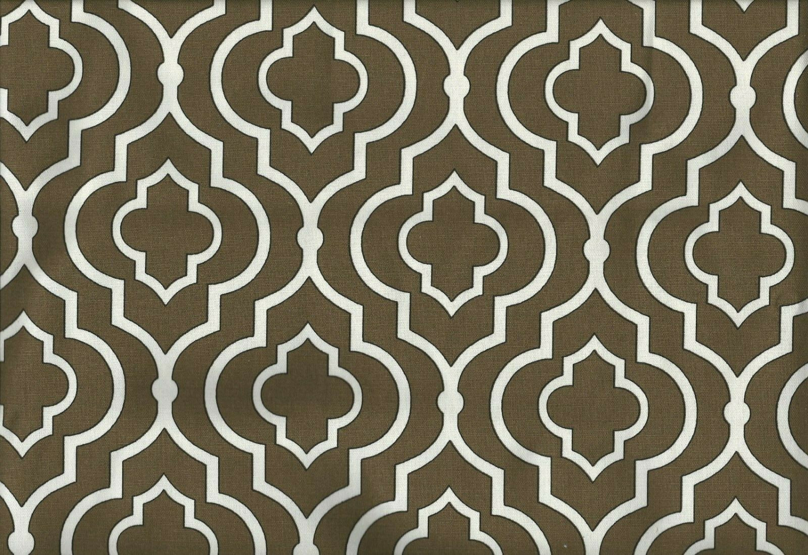 5.75 Yds Designer Fabric Brown White Geometric Print Cotton Drapery Upholstery 