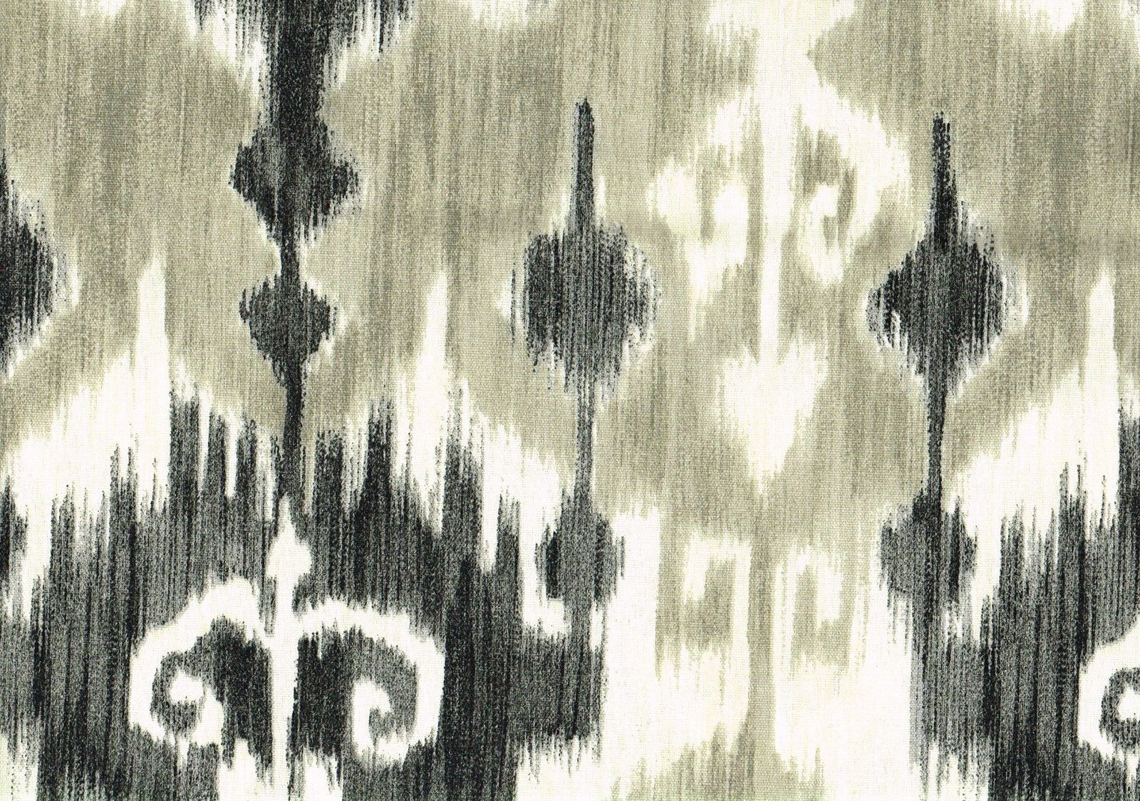 5 Yds Richloom Fabric Gray Beige Ikat  Cotton  Drapery Upholstery