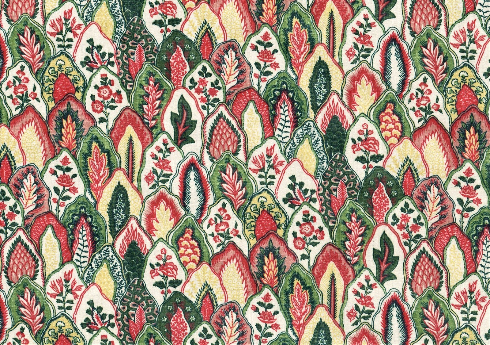 Waverly Fabric Dominique Green Red Gold Off White Cotton Drapery Upholstery  