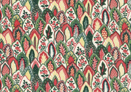Waverly Fabric Dominique Green Red Gold Off White Cotton Drapery Upholstery  