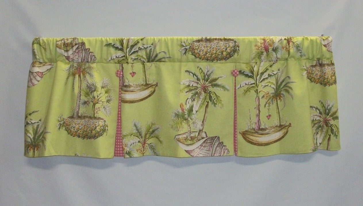 Curtain Valance  Tropical Lime Pink Tent Flap Cotton Topper Lined  