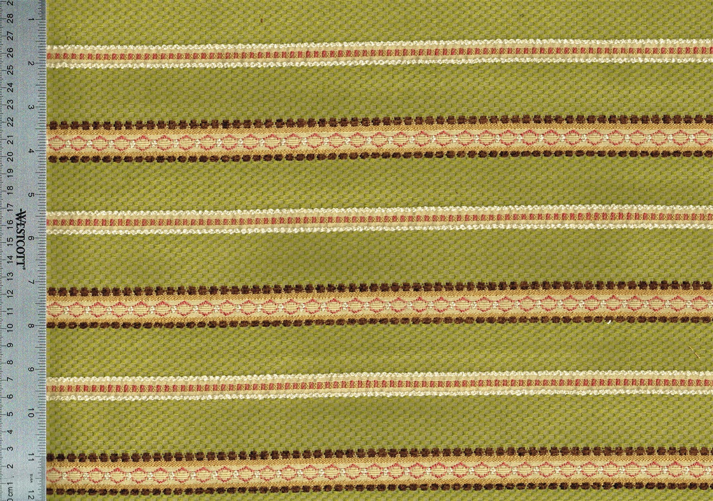 Designer Fabric Green Brown Gold Red Striped  Upholstery Weight  B 27