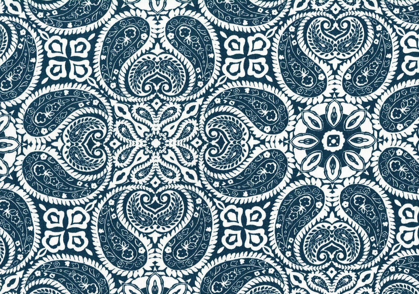 5 Yds Magnolia Home Fabric Stan Cathell Navy White Paisley Drapery  Upholstery 