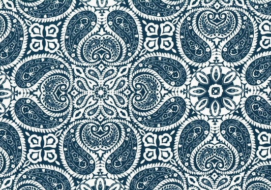 5 Yds Magnolia Home Fabric Stan Cathell Navy White Paisley Drapery  Upholstery 