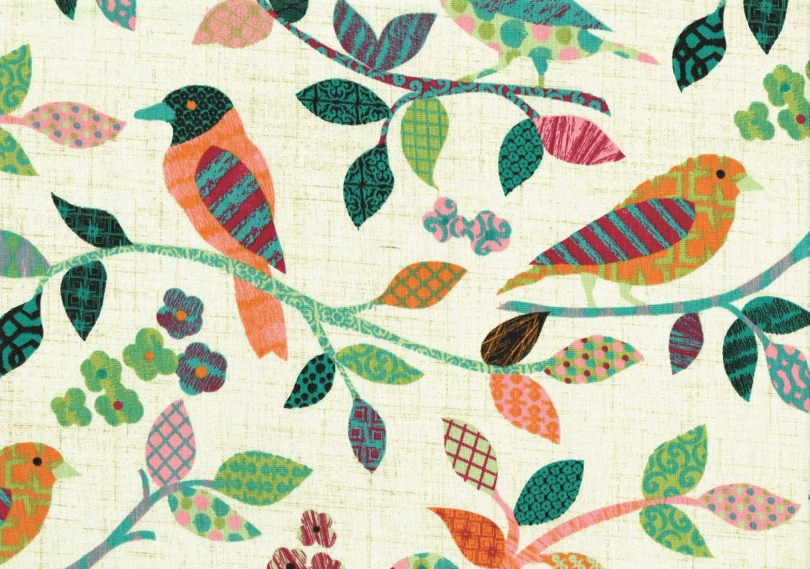 Tempo Fabrics Avain Parchment Cotton Birds  Drapery Upholstery 