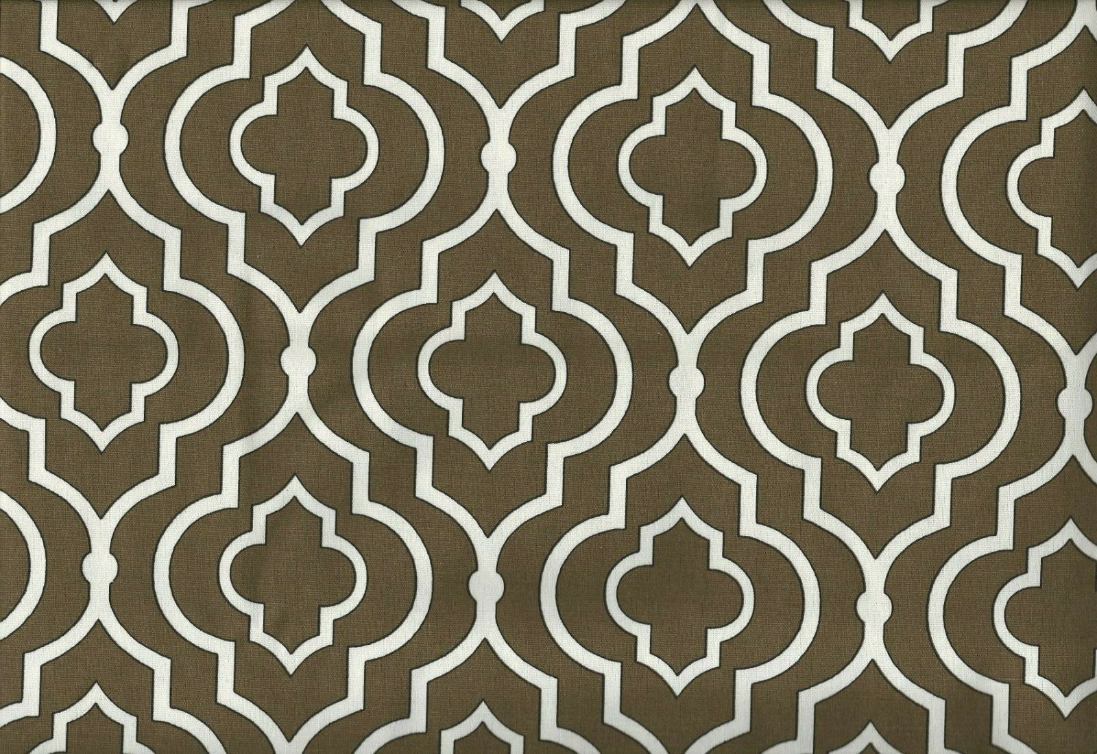 5.75 Yds Designer Fabric Brown White Geometric Print Cotton Drapery Upholstery 