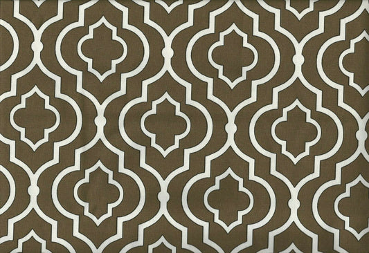 5.75 Yds Designer Fabric Brown White Geometric Print Cotton Drapery Upholstery 