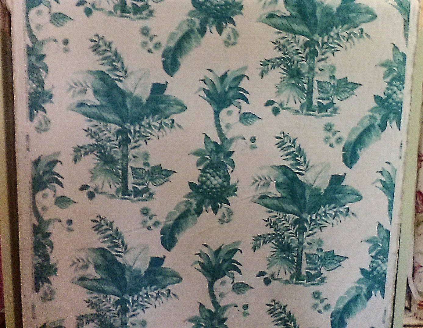 Bloomcraft Fabric Floral Teal Beige Drapery Upholstery