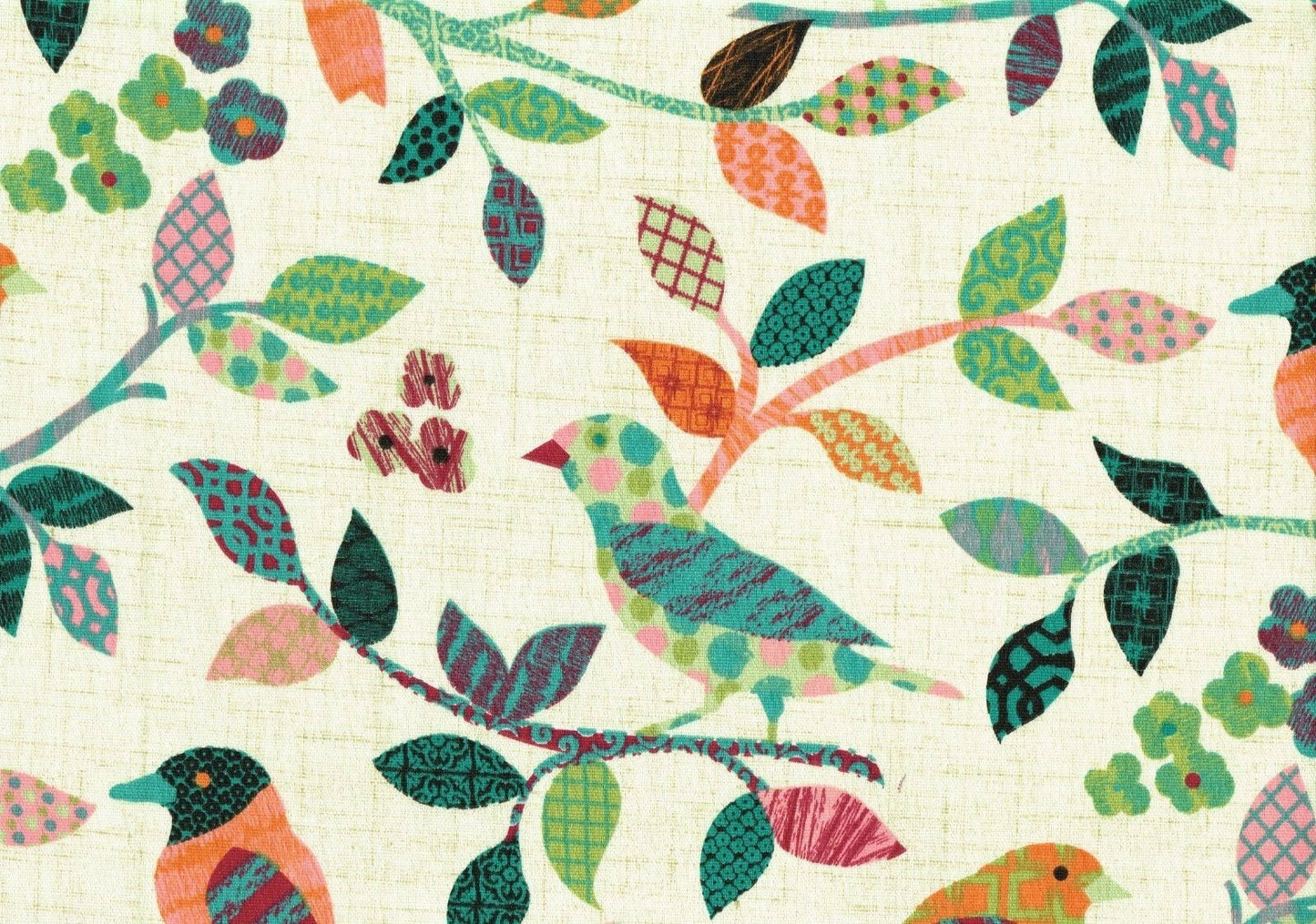 Tempo Fabrics Avain Parchment Cotton Birds  Drapery Upholstery 