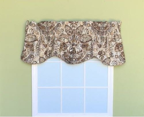 Custom Made  Window Topper  Brown Gray Off White Scalloped Corded Lined 