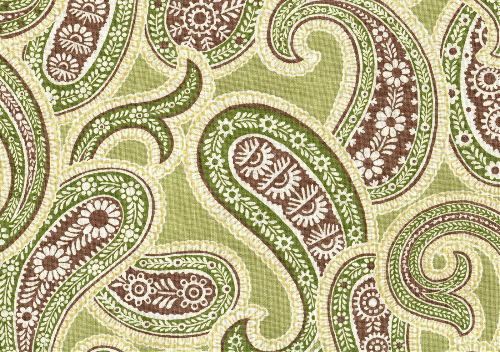 Robert Allen Fabric Iridium Fennel Green Brown Gold Paisley Drapery Upholstery 
