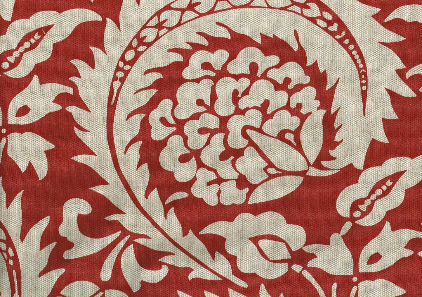 Ballard Fabric Wintour Red Damask  Cotton Linen Blend  Drapery Upholstery