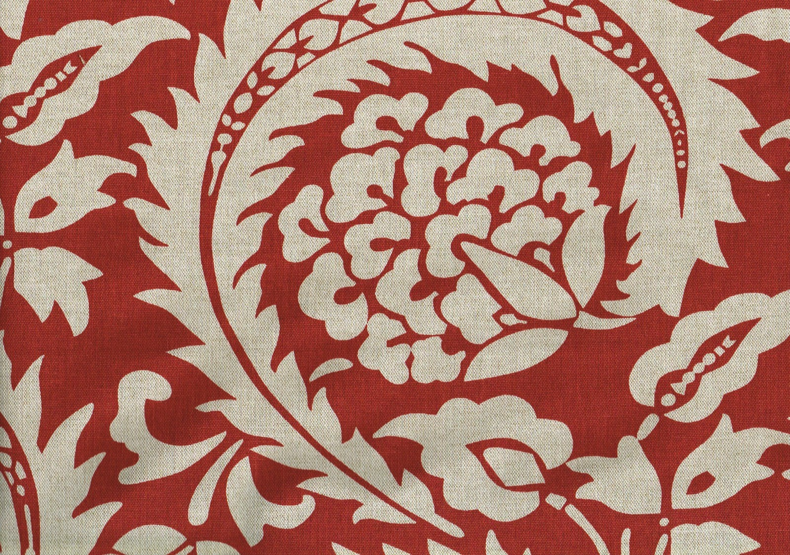 Ballard Fabric Wintour Red Damask  Cotton Linen Blend  Drapery Upholstery