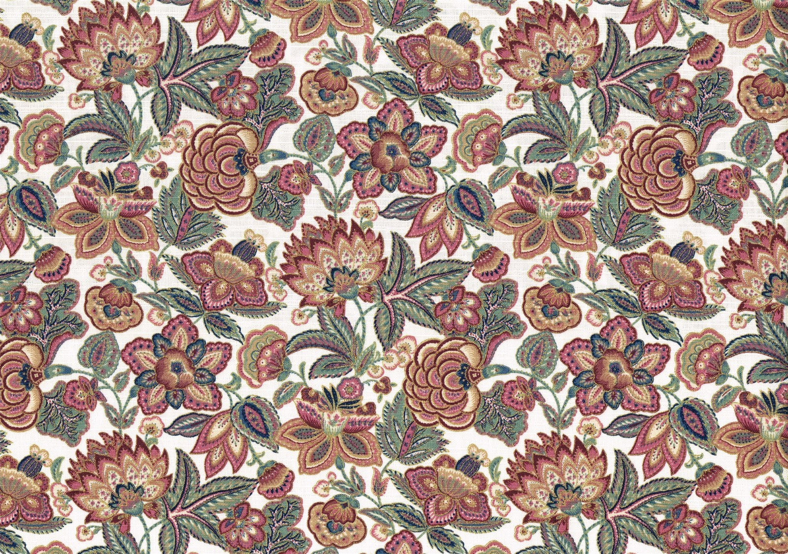 Mill Creek Fabric Ecru Rose Green Blue Gold Burgundy Cotton  Drapery Upholstery 