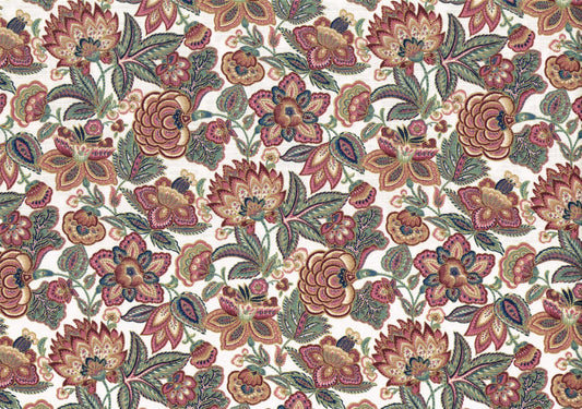 Mill Creek Fabric Ecru Rose Green Blue Gold Burgundy Cotton  Drapery Upholstery 