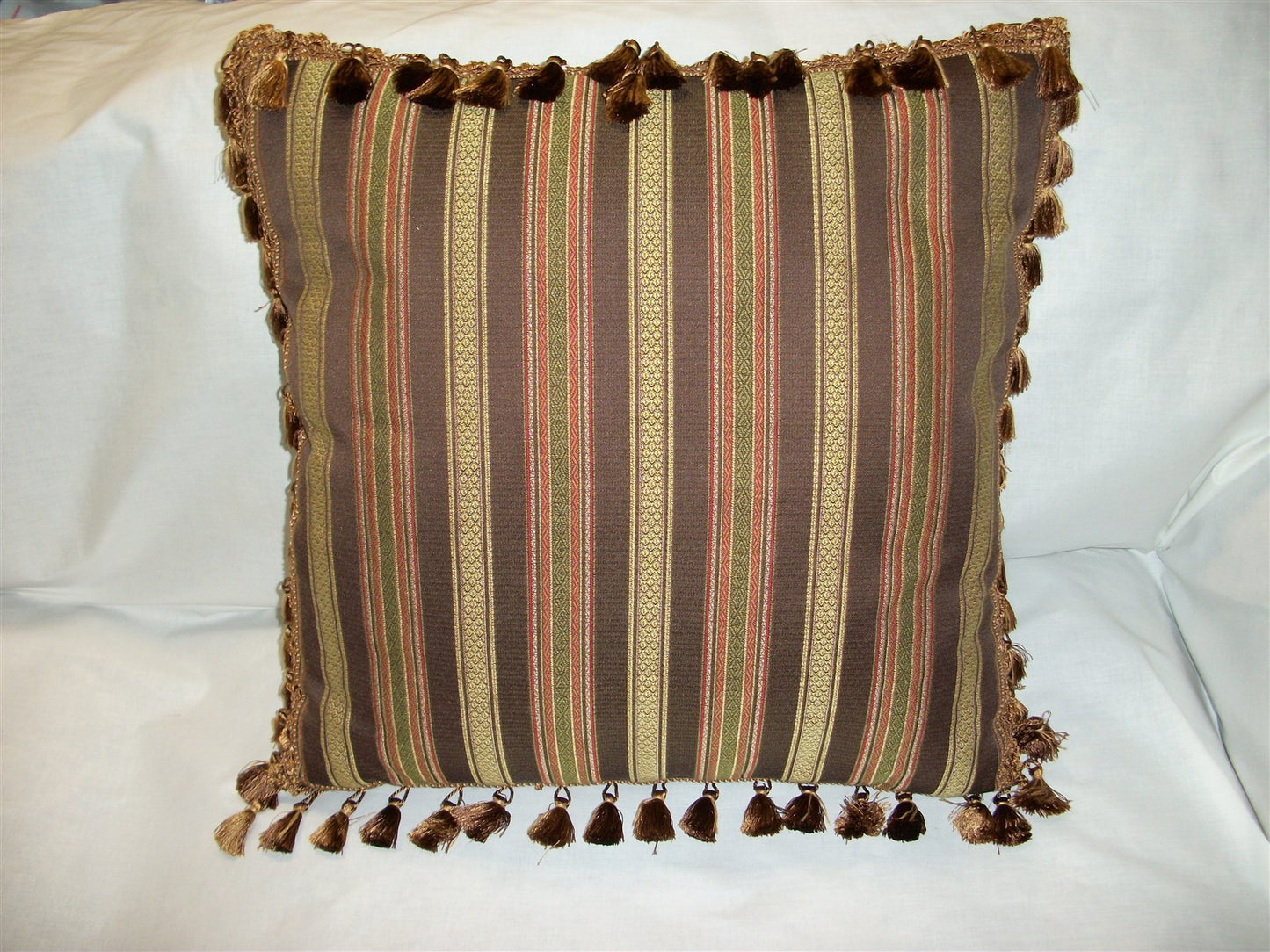 Hamilton Fabric Pair Decorator Flora Striped 22" Pillows With Trim 