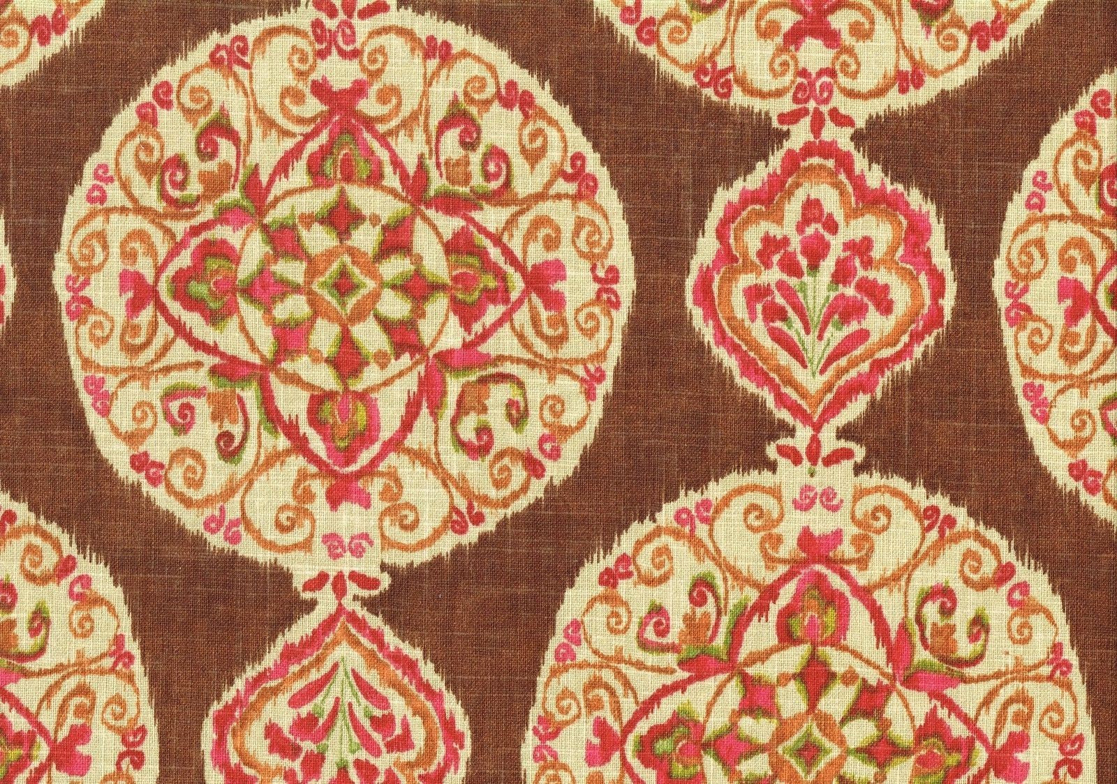 Waverly Fabric Mirage Medallion  Brown Red Green Cinnamon   Drapery Upholstery  