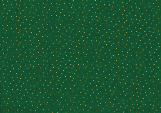 Designer Fabric 100% Cotton Quilting  Green Gold Stars   45"