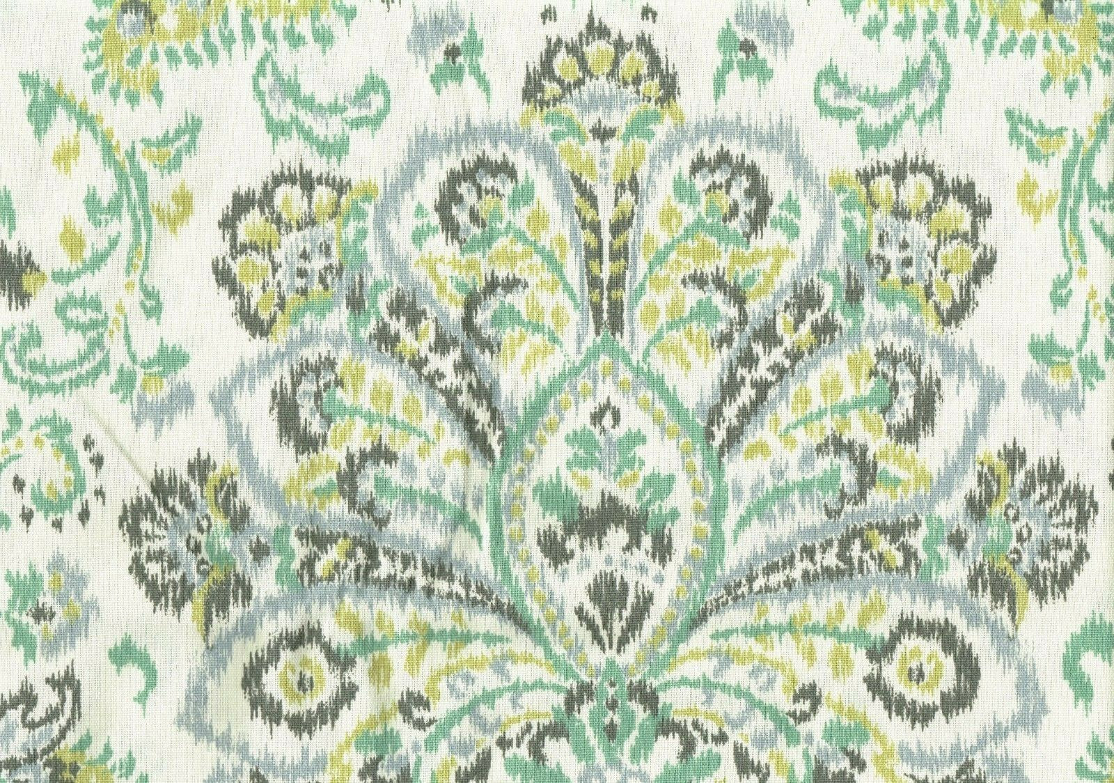 6 Yds  Magnolia Home Fabric Aqua Brown Chartreuse Cotton Drapery Upholstery 