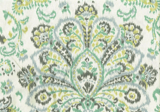 6 Yds  Magnolia Home Fabric Aqua Brown Chartreuse Cotton Drapery Upholstery 